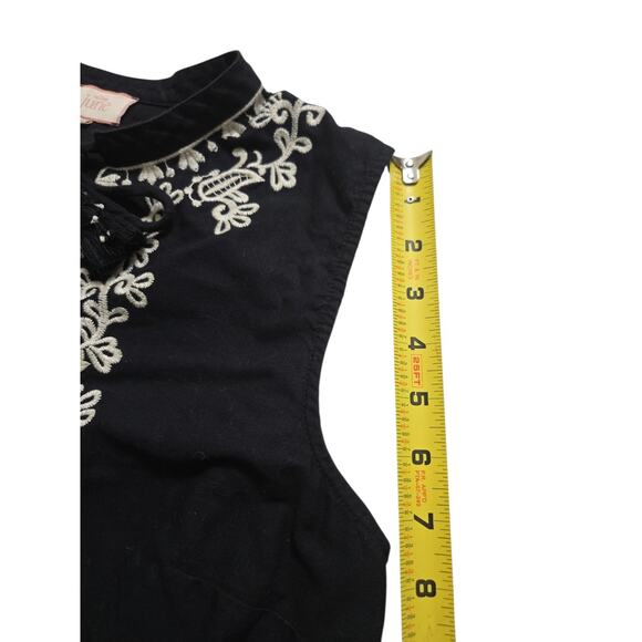 Calling June Embroidered Floral Black Dress LARGE Clean EUC Cotton/Linen - Picture 11 of 12